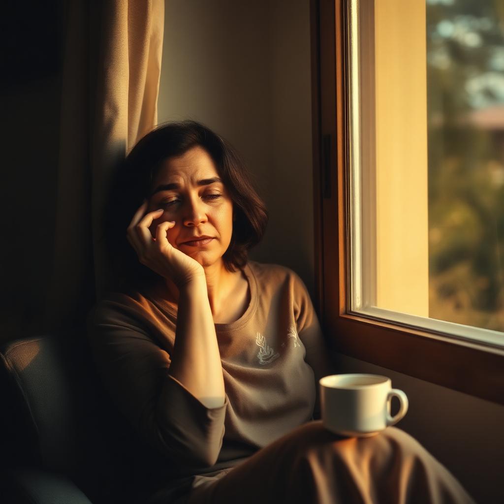 Mujer pensativa mirando por la ventana